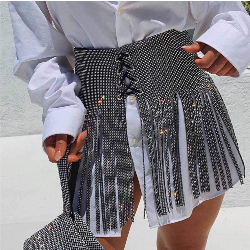 Black rhinestone fringe skirt